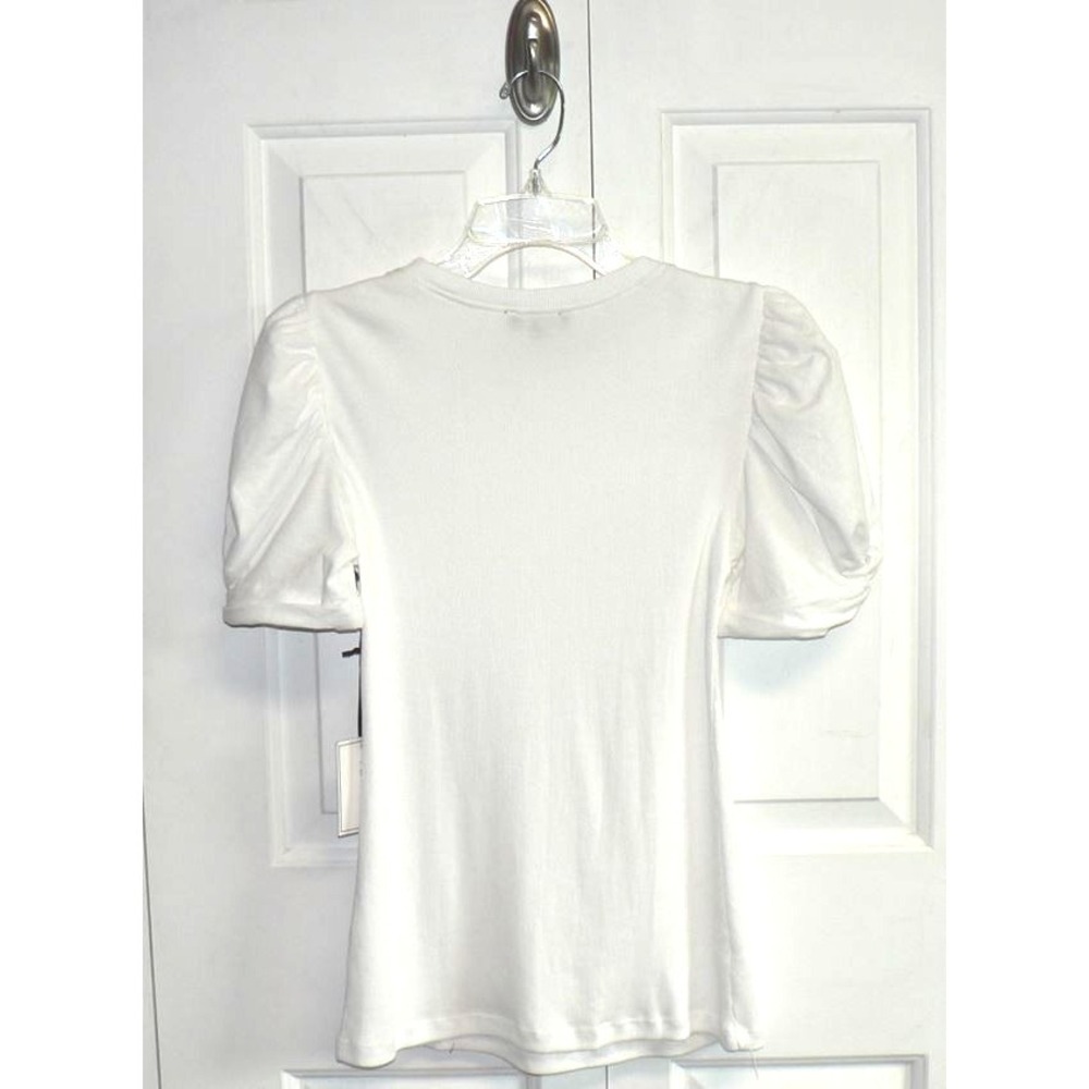 1.State Womens Twist Puff Short Sleeve Rib Body Cotton Crew Neck Tee White Small - Picture 6 of 7